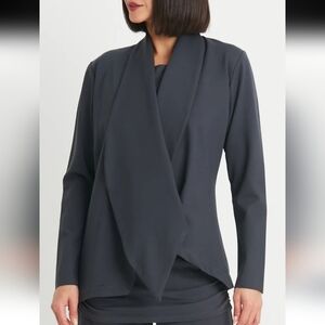 Planet By Lauren G Black Drapped Asymmetric Big Collar Scuba Blazer Jacket 3 XL